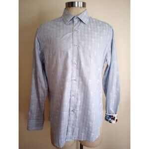 Robert Graham Shirt Mens L Blue Geometric All Over Print Classic Fit Flip Cuffs